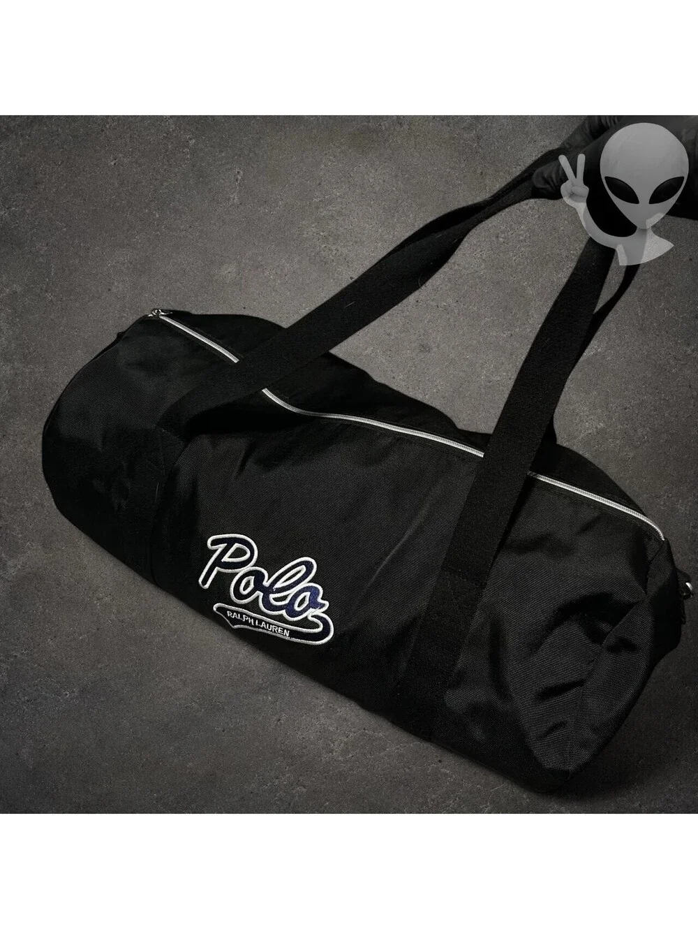 Polo Ralph Lauren Duffle Bag Unisex OS Black Nylon Script Logo Gym Weekender